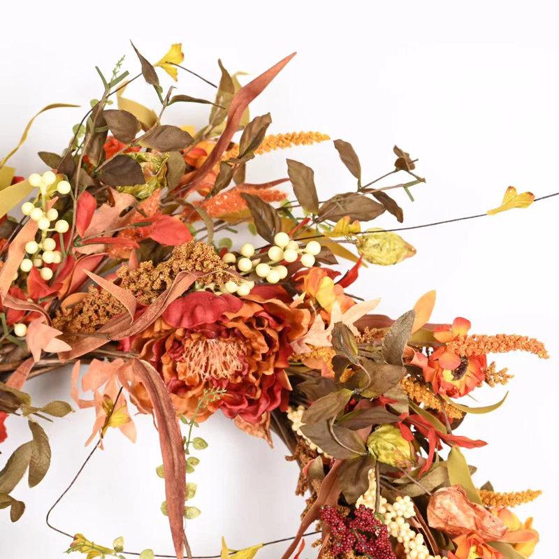 Wayfair 26" Fall Thanksgiving Day Peony Floral Wreath For Front Door