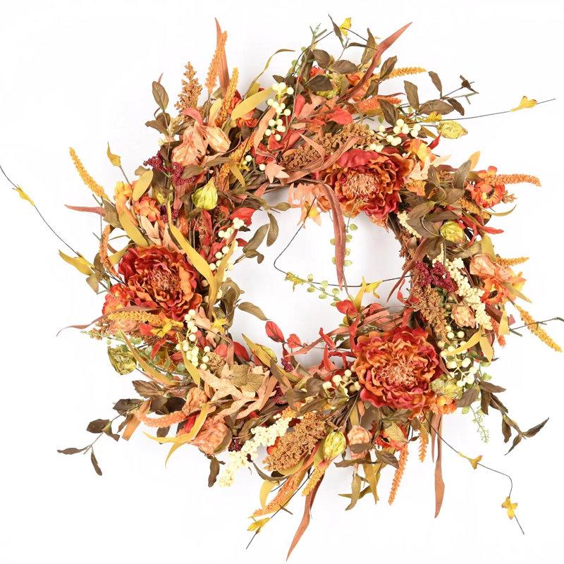 Wayfair 26" Fall Thanksgiving Day Peony Floral Wreath for Front Door