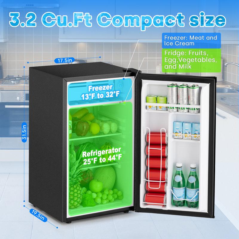 Wayfair 3.2 Cu.ft Mini Fridge With Freezer Single Door Mini Fridge Dorm Fridge With 7 Level Thermostat & Adjustable Shelves Energy Saving Low Noise Mini Refrigerator For Bedroom Office Dorm Black