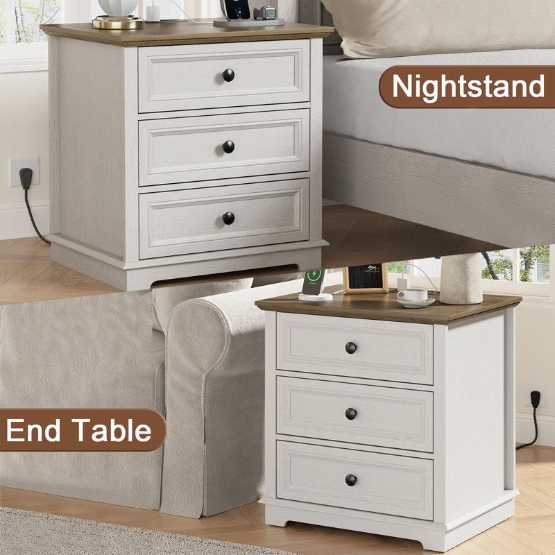 Wayfair 3-Drawer Beattie Sets With Storage And Built-in Outlets (Set Of 2)
