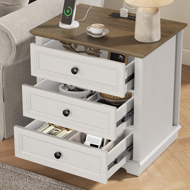 Wayfair 3-Drawer Beattie Sets With Storage And Built-in Outlets (Set Of 2)