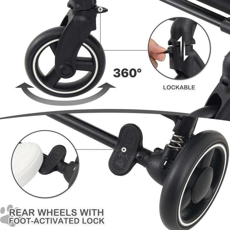 Wayfair 3-In-1 Pet Stroller Foldable Dog Cat Jogger Stroller With Detachable Carrier Multi-Angle Handle