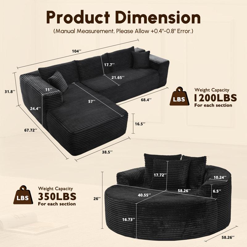 Wayfair 3-Piece No-Assembly Living Room Set Modern Sectional Sofa With Loveseat And Chaise Lounge