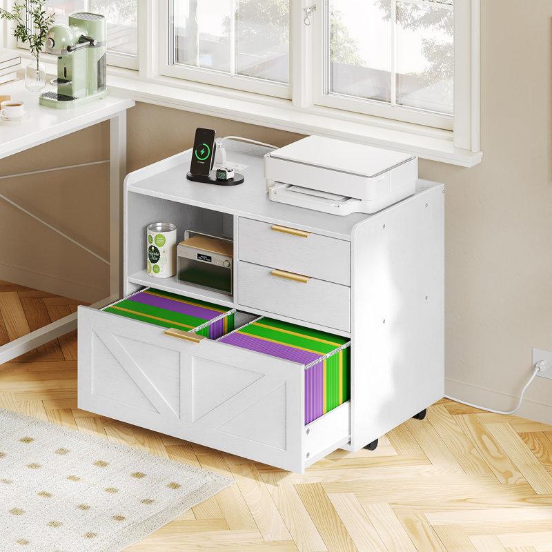 Wayfair 31.5'' Wide Mobile File Cabinet With Storage And Charging Station