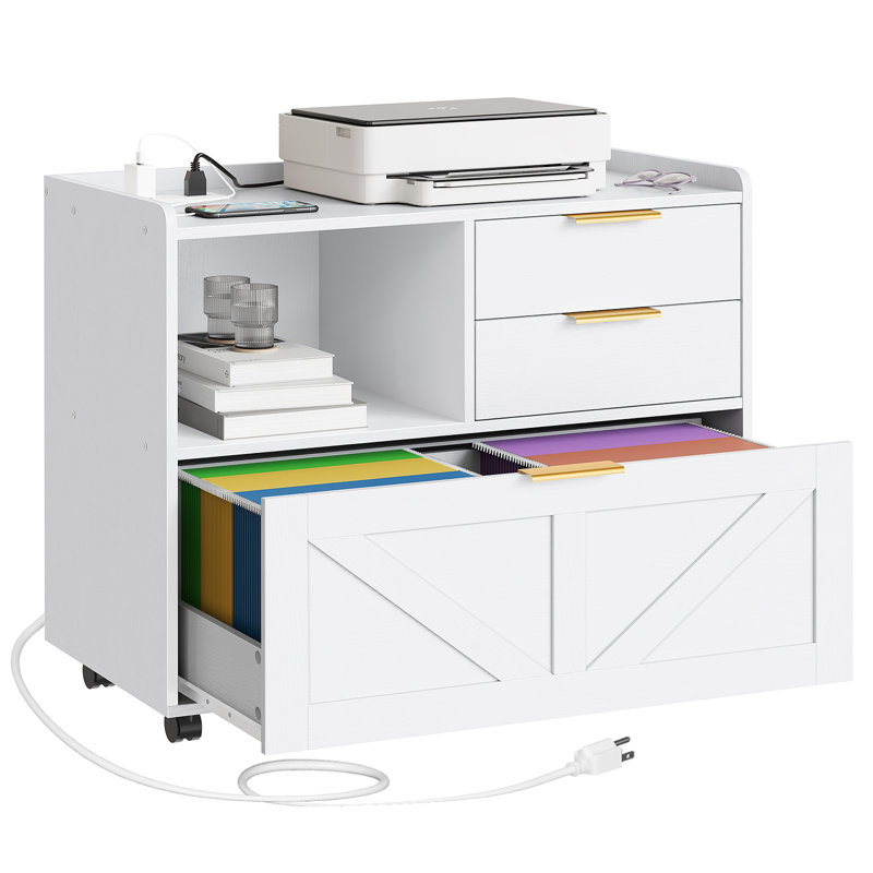 Wayfair 31.5'' Wide Mobile File Cabinet With Storage And Charging Station