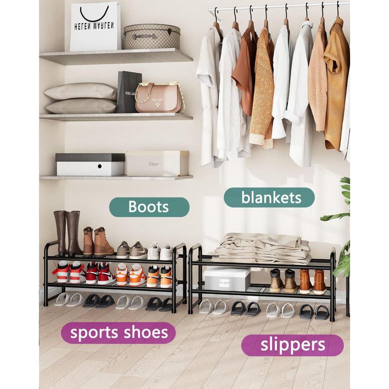 Wayfair 32'' Wide 2-Tier Wire Grid Shoe Rack For Closet Stackable And Adjustable Shoe Shelf