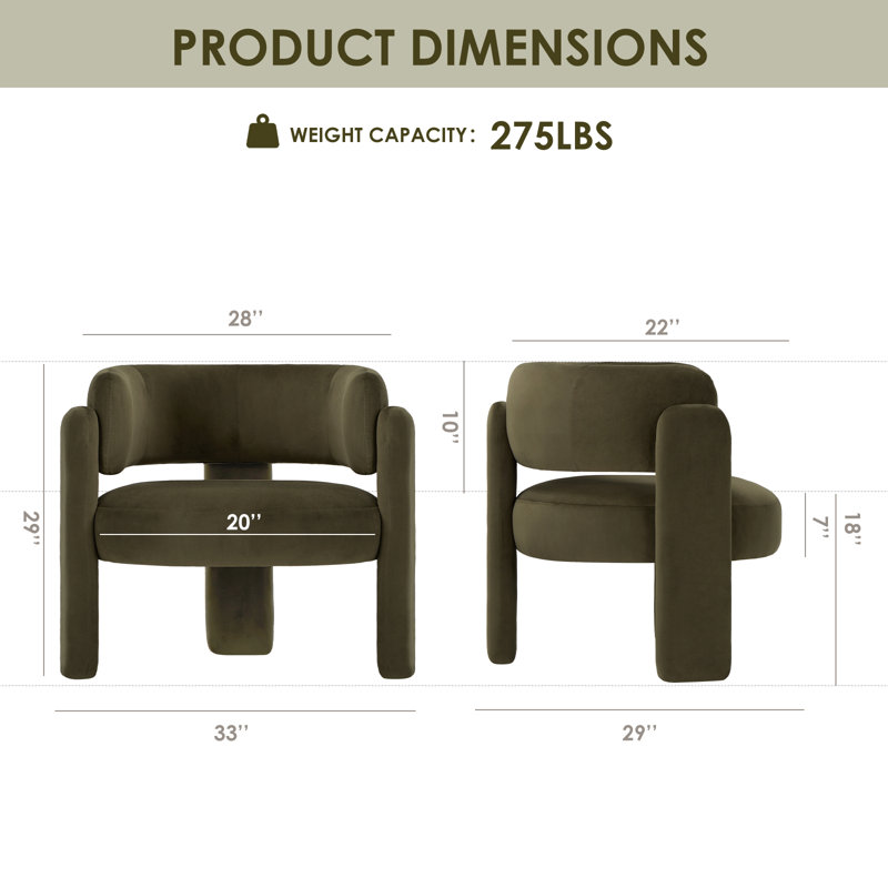 Wayfair 33" Wide Modern Velvet Upholstered 3-Legs Accent Chair (Set Of 2)