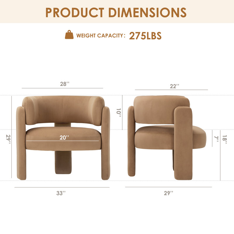 Wayfair 33" Wide Upholstered Modern 3-Legs Barrel Accent Chair