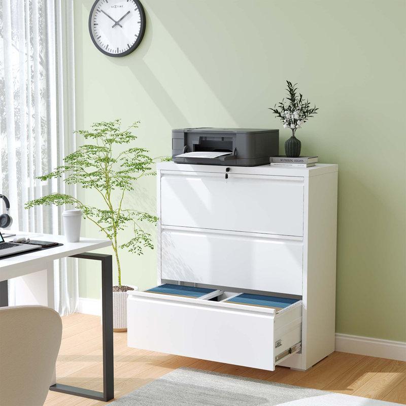Wayfair 35.43"W 3-Drawer Locking Metal Lateral File Cabinet - Heavy-Duty Home Office Storage For A4/Letter/Legal/F4