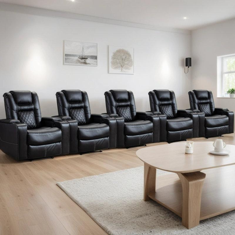 Wayfair 36.22" Wide Contemporary Premium Faux Leather Power Home Theater Individual Seat With Cup Holders Arm Storage And USB Port (Set Of 5)