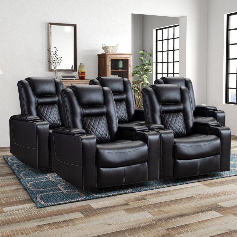 Wayfair 36.22" Wide Contemporary Premium Faux Leather Power Home Theater Individual Seat with Cup Holders Arm Storage and USB Port (Set of 5)