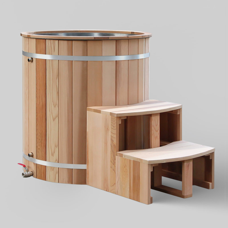 Wayfair 36" Cold Plunge Ice Bucket With Cooler And Heater Natural Cedar Filtered Circulation System Insulated Lid 304 Stainless Steel Interior Ozone Purification