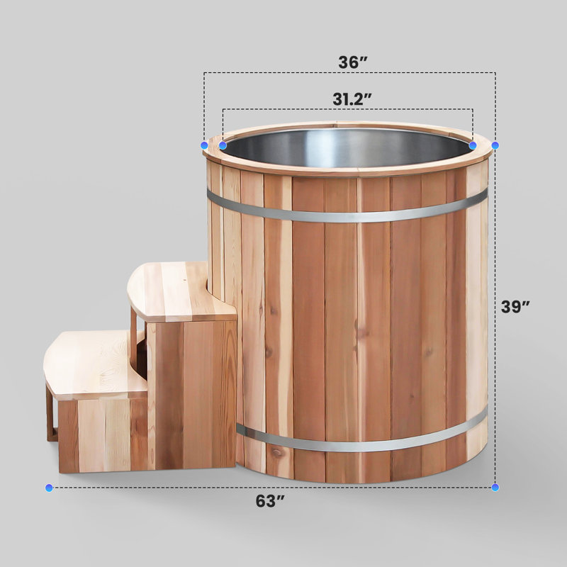 Wayfair 36" Cold Plunge Ice Bucket With Cooler And Heater Natural Cedar Filtered Circulation System Insulated Lid 304 Stainless Steel Interior Ozone Purification
