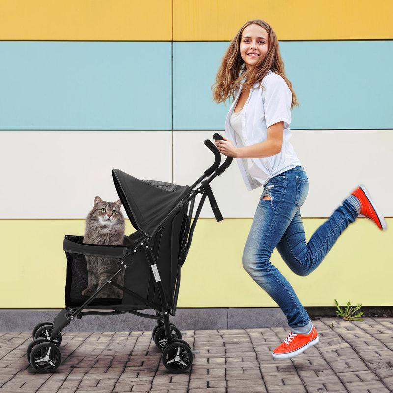 Wayfair 4 Wheel Folding Pet Stroller Foldable Dog Jogger Stroller With Adjustable Canopy And Mesh Window