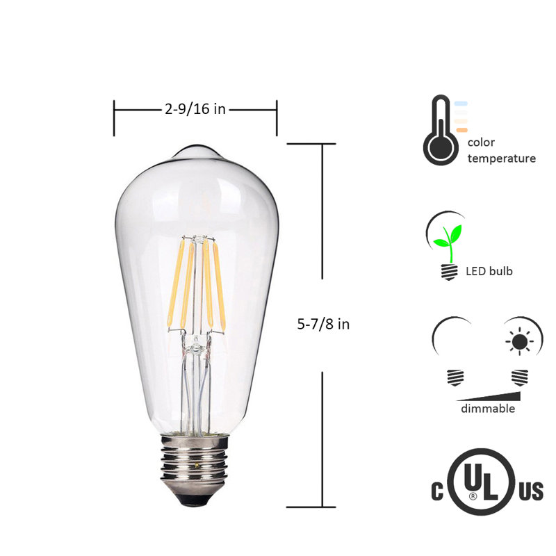 Wayfair 40 Watt Equivalent ST64 E26/Medium (Standard) Dimmable 2700K LED Bulb (Set Of 4) 01LB30144288
