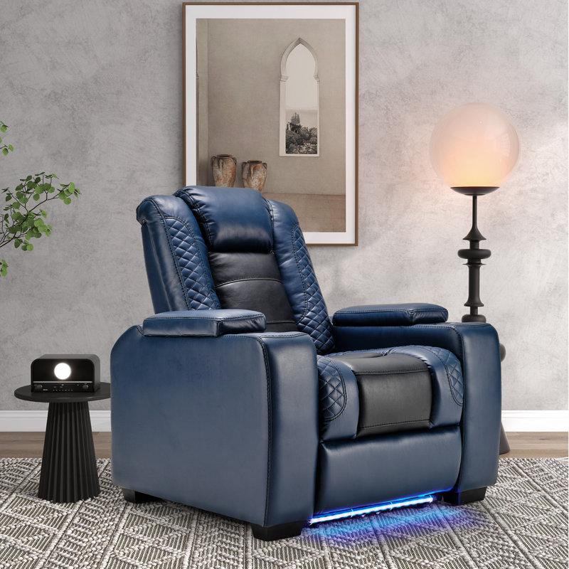 Wayfair 40" Wide Faux Leather Dual Motor Power Recliner Man Cave Chair with Cup Holders Adjustable Headrest
