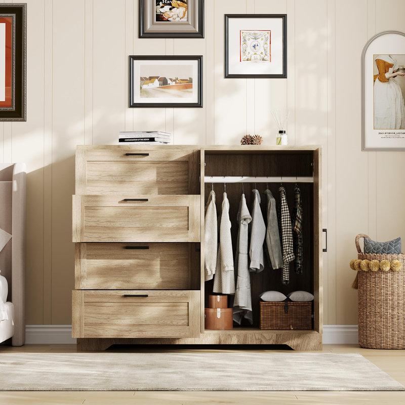 Wayfair 43.3'' H Armoire Wardrobe Closet With 4 Drawers And 2 Doors Hanging Rod