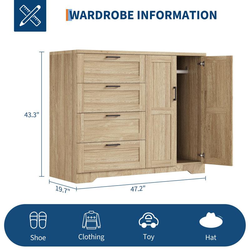 Wayfair 43.3'' H Armoire Wardrobe Closet With 4 Drawers And 2 Doors Hanging Rod