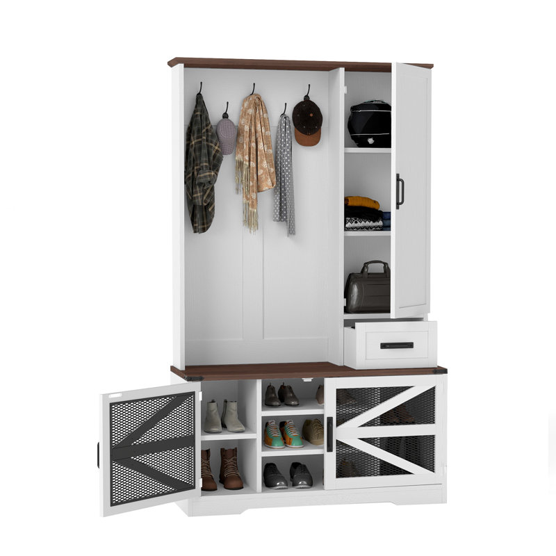 Wayfair 43" Wide Hall Tree With Bench And Shoe Storage