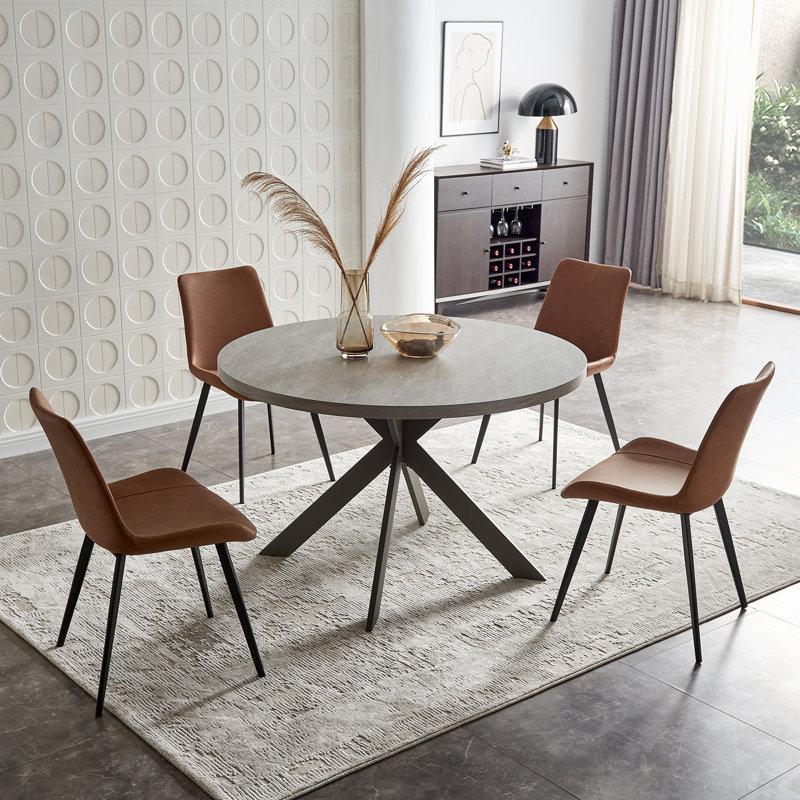 Wayfair 46'' Round Dining Table Set Modern Kitchen Table For 4 Person Steel Legs Pedestal Dining Set With 32.4"H Dining Chair Saving Space