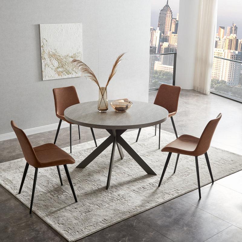 Wayfair 46'' Round Dining Table Set Modern Kitchen Table For 4 Person Steel Legs Pedestal Dining Set With 32.4"H Dining Chair Saving Space