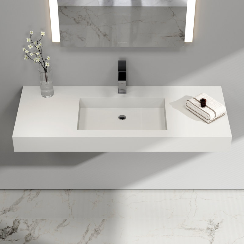 Wayfair 47'' Wall Mounted Bathroom Sink Solid Surface Vessel Sink With Faucet Hole DU-140-1200LTK