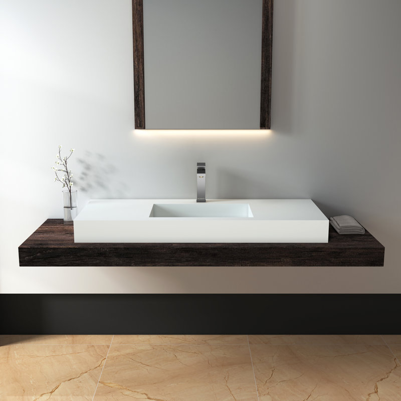 Wayfair 47'' Wall Mounted Bathroom Sink Solid Surface Vessel Sink With Faucet Hole DU-140-1200LTK