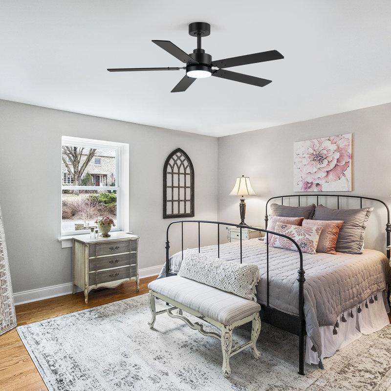 Wayfair 48Inch Black Ceiling Fans With Lights And Remote 48 Inch Ceiling Fan With Adjustable Color Temperature 6-Speeds Noiseless Revisible Dc Motor For Bedroom Kitchen Living Room