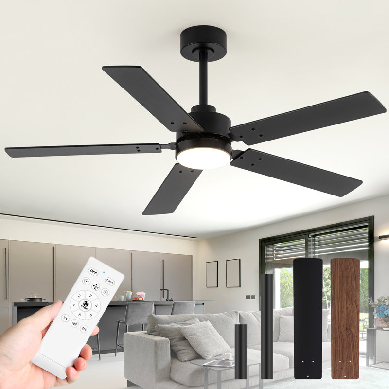 Wayfair 48Inch Black Ceiling Fans With Lights And Remote 48 Inch Ceiling Fan With Adjustable Color Temperature 6-Speeds Noiseless Revisible Dc Motor For Bedroom Kitchen Living Room