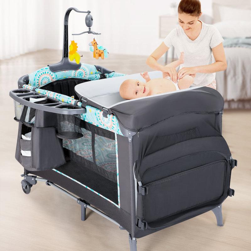 Wayfair 5-in-1 Baby Bassinet Bedside Crib with Mattress Detachable Changing Table and Carry Bag Foldable Portable Playard for Newborn Toddlers