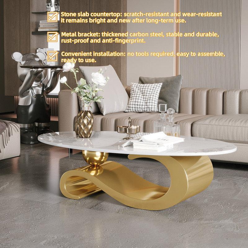 Wayfair 51.2" Modern Luxury Oval Marble Coffee Table With Gold Wave Base Modern Luxury Center Table For Living Room Décor