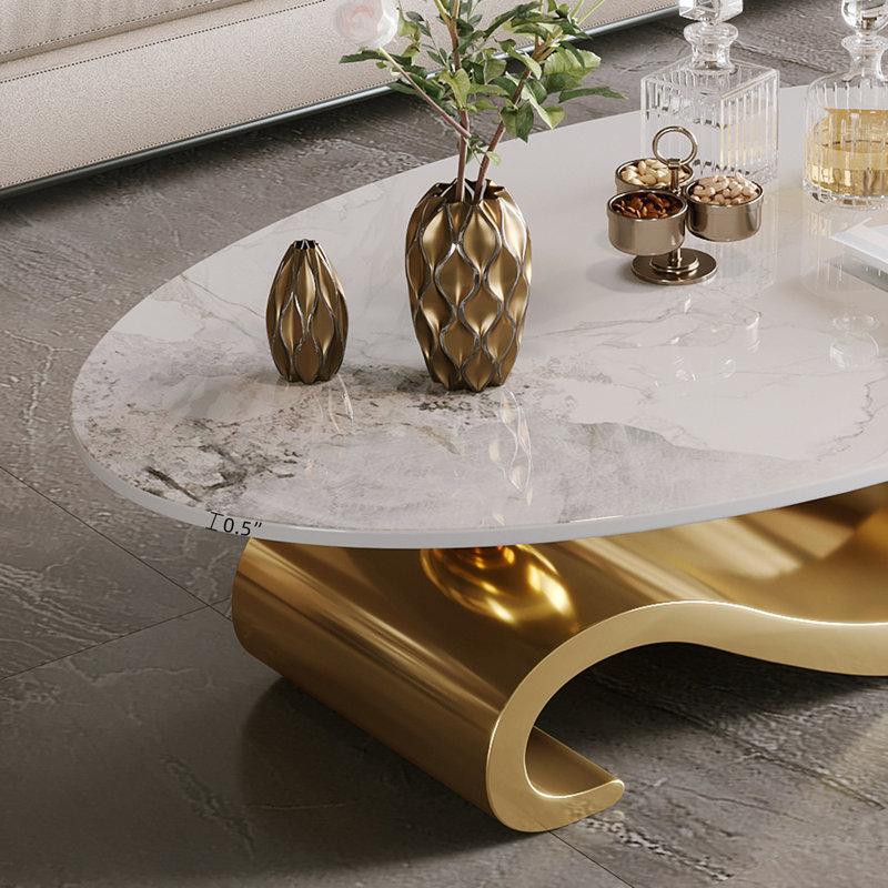 Wayfair 51.2" Modern Luxury Oval Marble Coffee Table With Gold Wave Base Modern Luxury Center Table For Living Room Décor