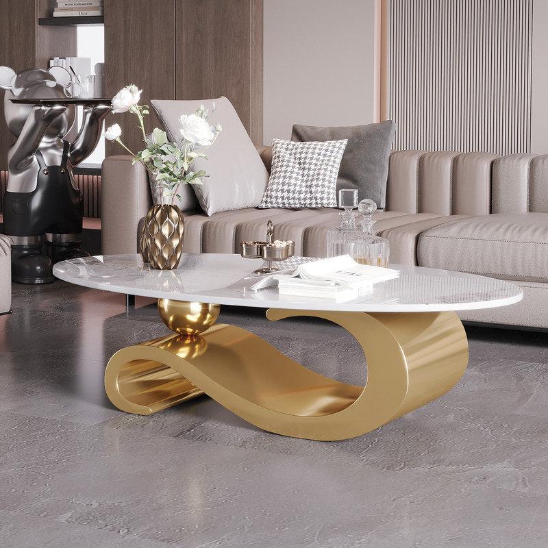 Wayfair 51.2" Modern Luxury Oval Marble Coffee Table with Gold Wave Base Modern Luxury Center Table for Living Room Décor