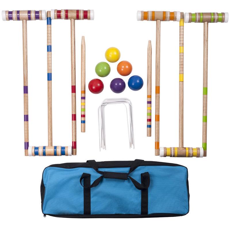 Wayfair 6-Player Croquet Set - Outdoor Games With Wood Mallets Balls Posts Wickets And Carry Case - Vintage Yard Games For Adults And Kids By Hey Play
