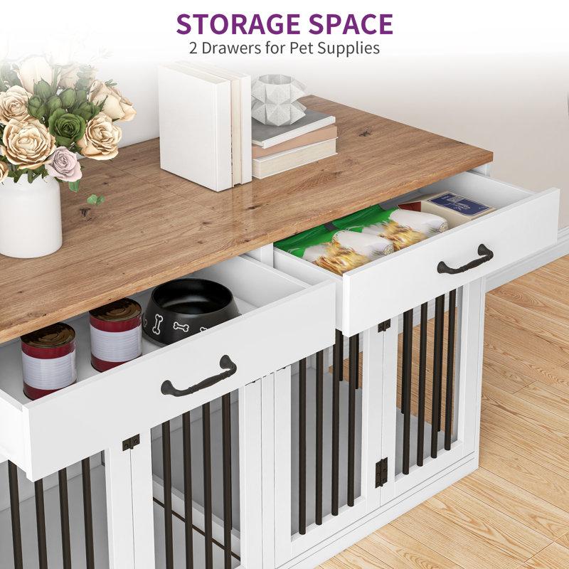 Wayfair 60"W Wooden Large Double Dog Crate Furniture With Removable Divider Drawers