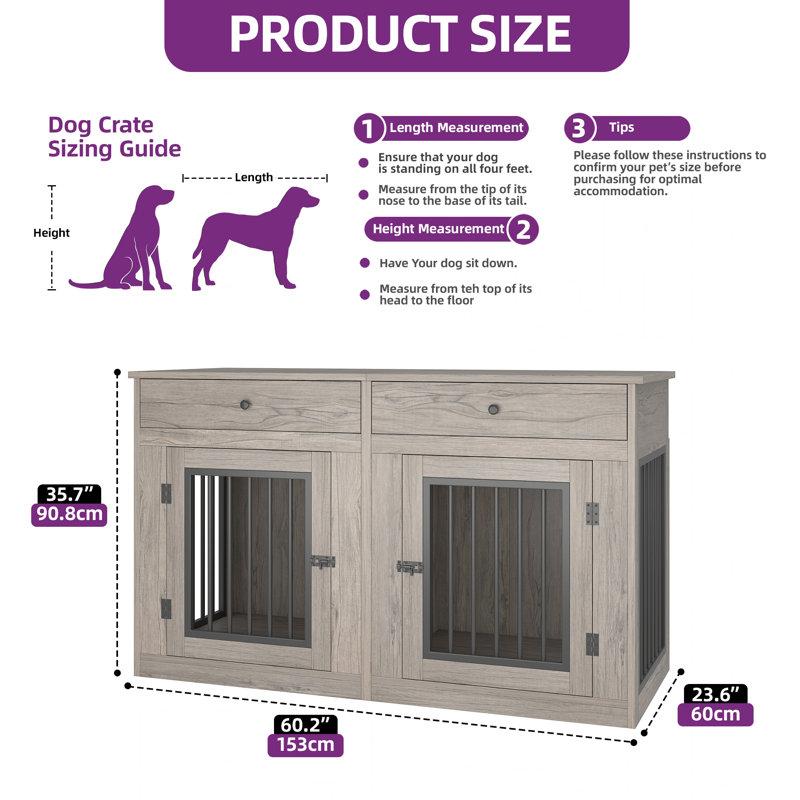 Wayfair 60"W Wooden Large Double Dog Crate Furniture With Removable Divider Drawers
