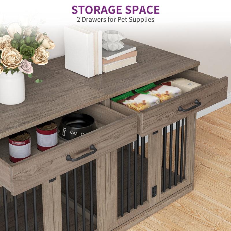 Wayfair 60"W Wooden Large Double Dog Crate Furniture With Removable Divider Drawers