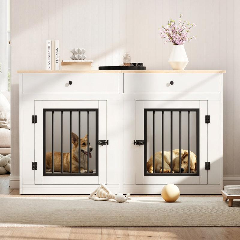Wayfair 60"W Wooden Large Double Dog Crate Furniture with Removable Divider Drawers