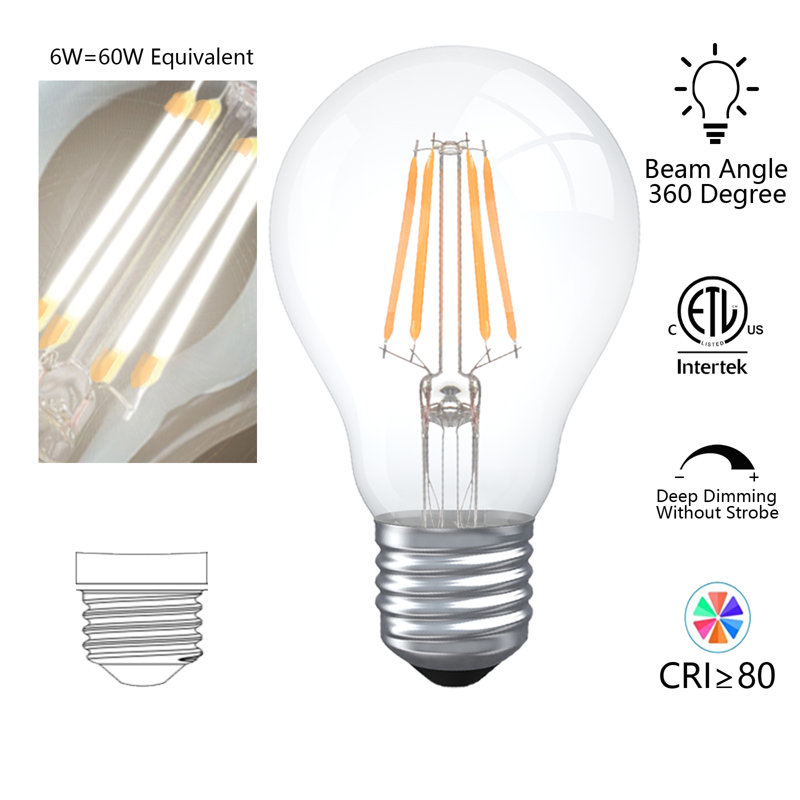 Wayfair 60 Watt Equivalent A19 E26/Medium (Standard) Dimmable LED Bulb (Set Of 6) MXA60/A19-650-6PK