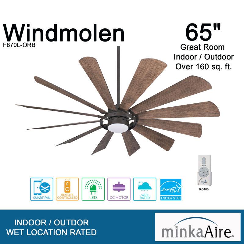 Wayfair 65" 12 - Blade Outdoor LED Smart Windmill Ceiling Fan With Remote Control And Light Kit Included