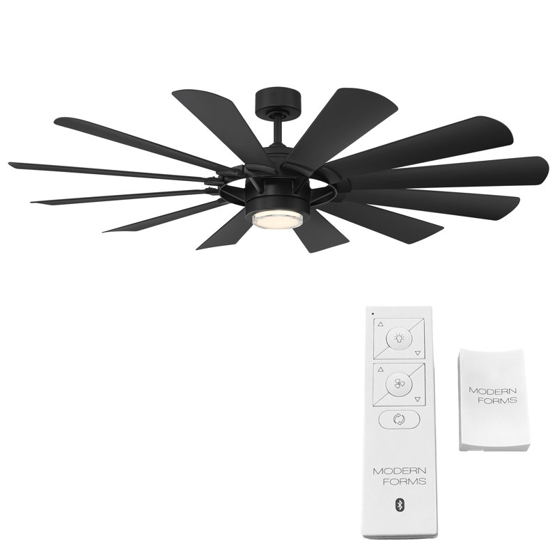Wayfair 65" Wyndmill 12 - Blade Indoor/Outdoor Smart Ceiling Fan with Remote Control and LED Light Kit Included Works With Alexa and iOS / Android App