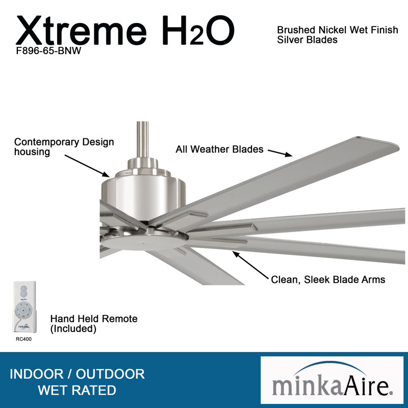Wayfair 65" Xtreme 8 - Blade Outdoor Standard Ceiling Fan With Remote Control