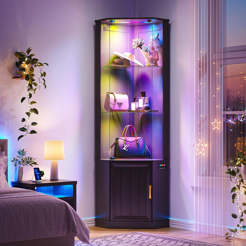 Wayfair 69'' H Corner Cabinet With Colorful Lights Adjustable Shelves