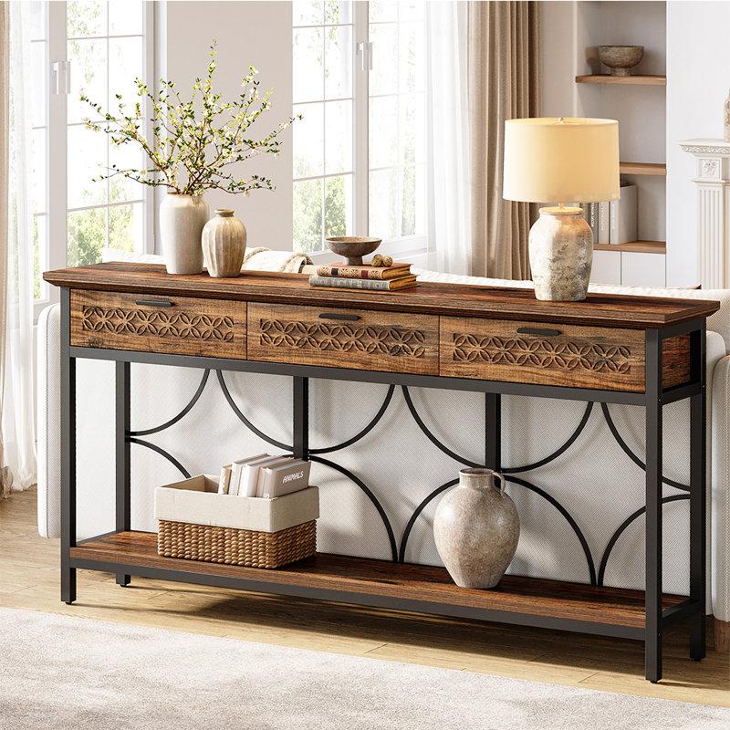 Wayfair 70.8" Console Table With 3 Drawers And Shelves