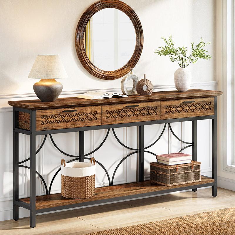Wayfair 70.8" Console Table With 3 Drawers And Shelves