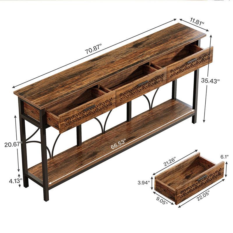 Wayfair 70.8" Console Table With 3 Drawers And Shelves