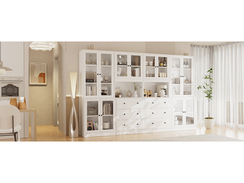 Wayfair 71" H X 94.5" W Kitchen Pantry With Bookcases Glass Door Kitchen Hutch With Drawer And Spacious Countertops
