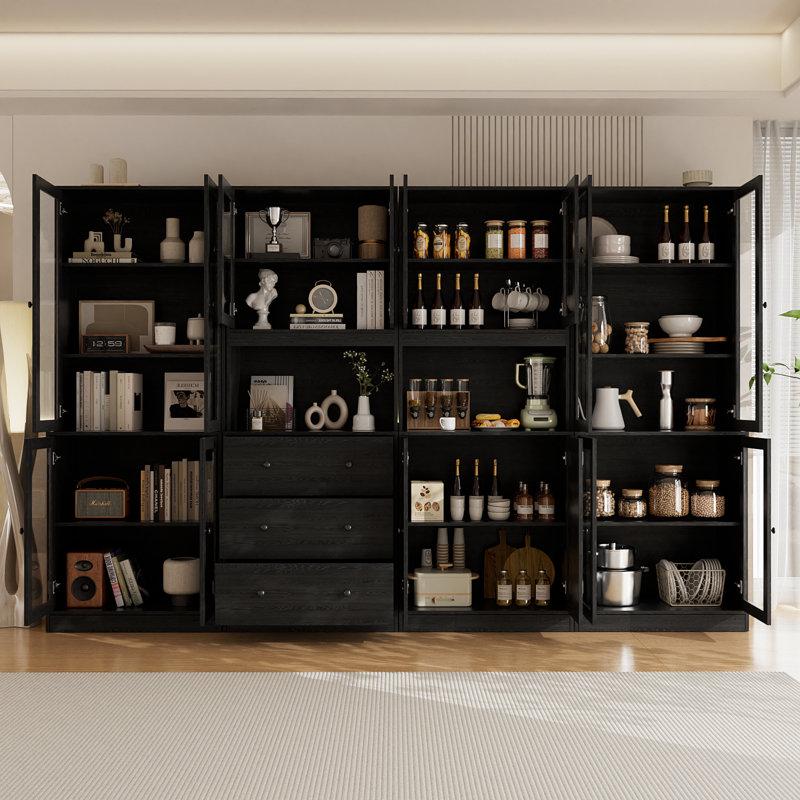 Wayfair 71" H X 94.5" W Kitchen Pantry With Bookcases Glass Door Kitchen Hutch With Drawer And Spacious Countertops