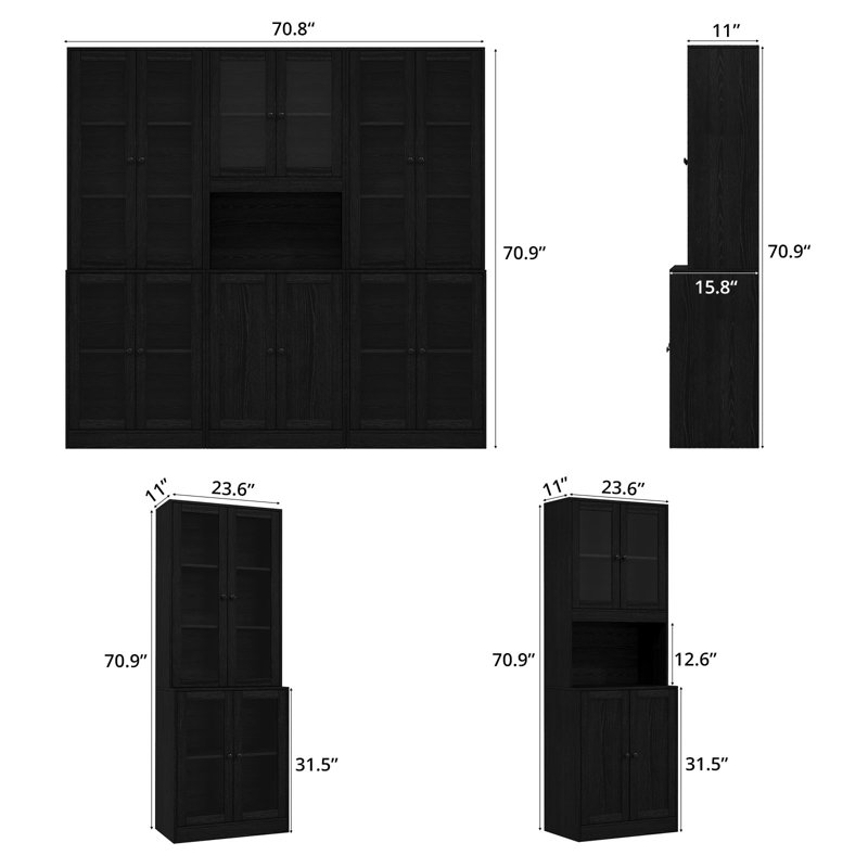 Wayfair 71" H X 94.5" W Kitchen Pantry With Bookcases Glass Door Kitchen Hutch With Drawer And Spacious Countertops