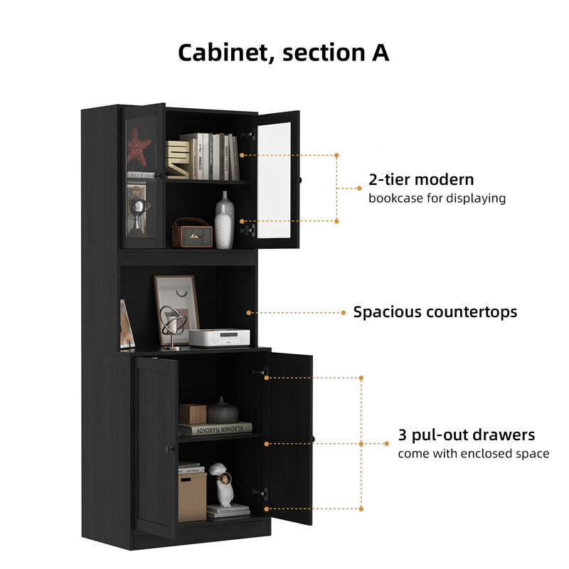 Wayfair 71" H X 94.5" W Kitchen Pantry With Bookcases Glass Door Kitchen Hutch With Drawer And Spacious Countertops